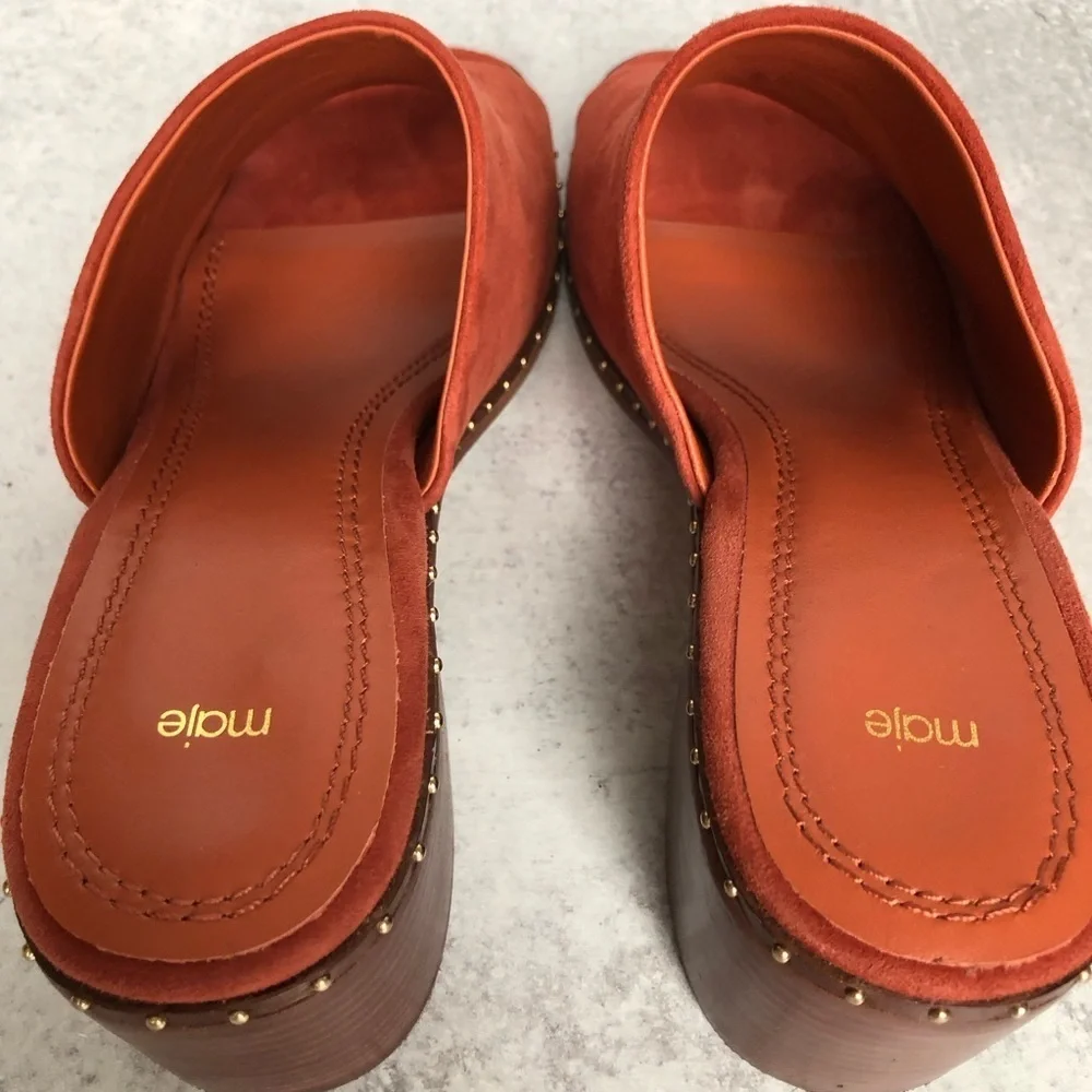 Maje Wave Suede Leather Studded Mules Terracotta EU 39 - Picture 7 of 14